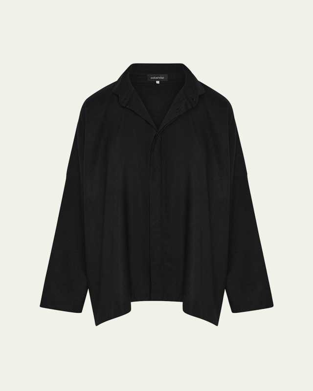Wide Longer-Back Shirt With Double Stand Collar (Mid Plus Length)